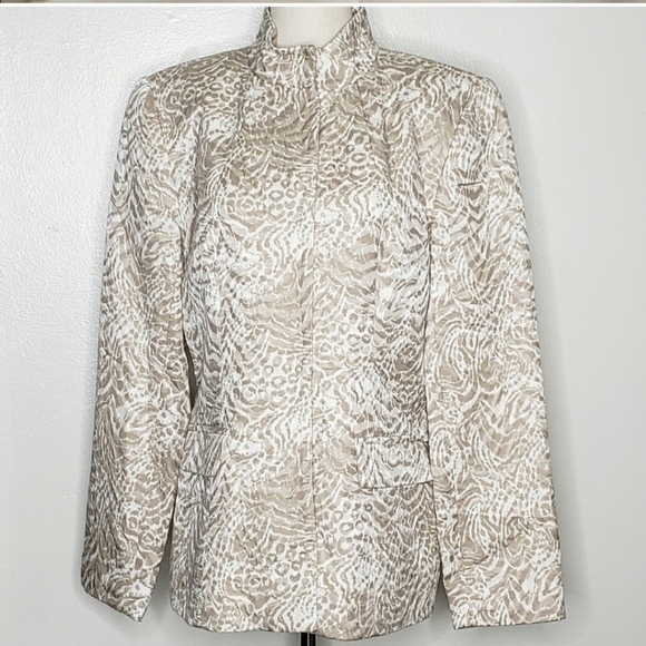 NEW Neiman Marcus exclusive Blazer Silk Tan White Jacket Quilted Luxury Vintage - Picture 1 of 11